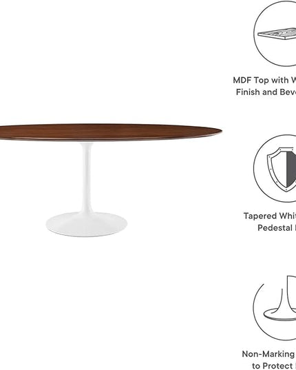 Modway Lippa 78" Modern Kitchen and Dining Table with Oval Walnut Top and Pedestal Base in Walnut - LeafyLoom