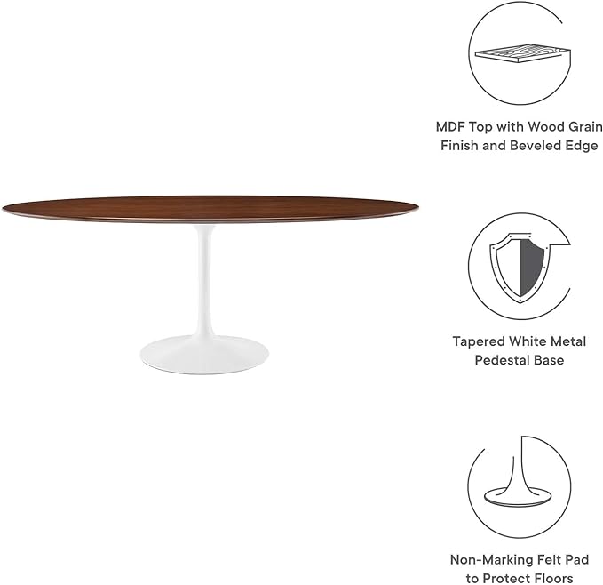 Modway Lippa 78" Modern Kitchen and Dining Table with Oval Walnut Top and Pedestal Base in Walnut - LeafyLoom