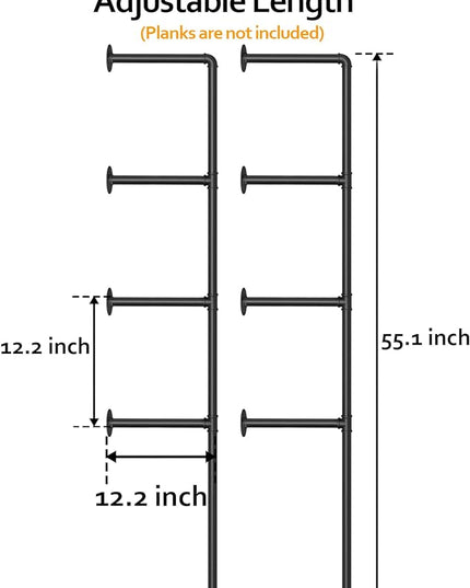 Pynsseu Industrial Iron Pipe Shelf Wall Mount, Farmhouse DIY Open Bookshelf, Pipe Shelves for Kitchen Bathroom, bookcases Living Room Storage, 2Pack of 4 Tier - LeafyLoom