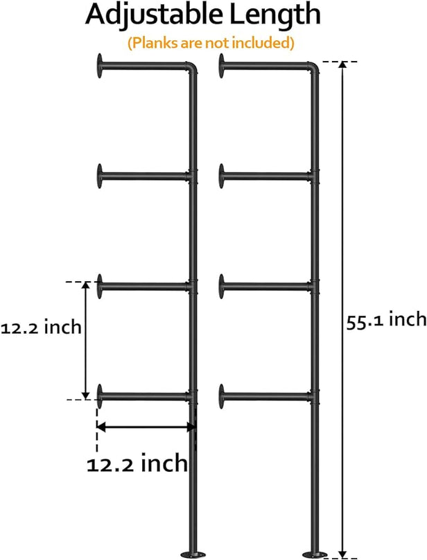 Pynsseu Industrial Iron Pipe Shelf Wall Mount, Farmhouse DIY Open Bookshelf, Pipe Shelves for Kitchen Bathroom, bookcases Living Room Storage, 2Pack of 4 Tier - LeafyLoom