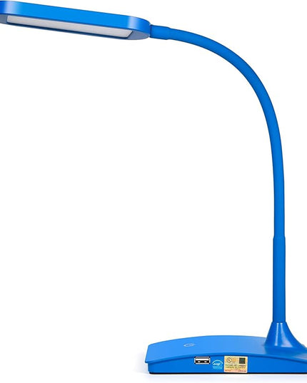 Blue Desk Lamps for Home Office - Super Bright Small Desk Lamp with USB Charging Port, a Perfect LED Desk Light as Study Lamp, Bedside Reading Lights - LeafyLoom