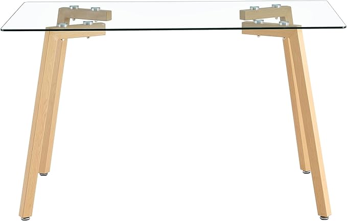 NicBex 51.18Inch Rectangular Dining Table,Modern Kitchen Table with Tempered Glass Tabletop and Wooden Coated Metal Legs for 4 to 6,Dining Room Table for Kitchen,Meeting Living Room,Transparent - LeafyLoom