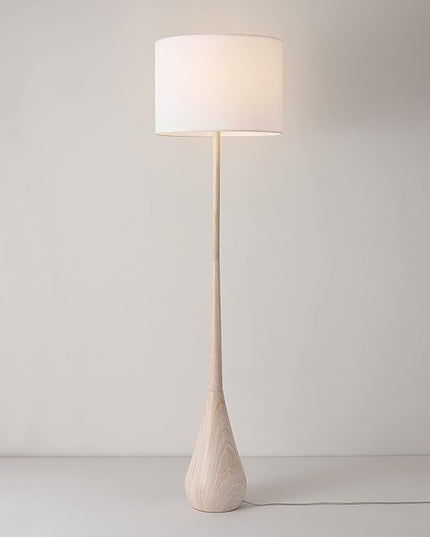 Globe Electric 52112 Kanana 65" Floor Lamp, Faux Wood, Cotton Shade - LeafyLoom