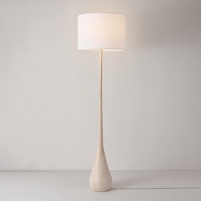 Globe Electric 52112 Kanana 65" Floor Lamp, Faux Wood, Cotton Shade - LeafyLoom