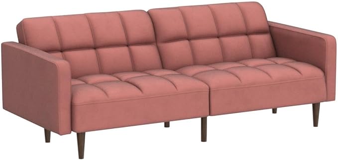mopio Aaron Couch, Small Sofa, Futon, Sofa Bed, Sleeper Sofa, Loveseat, Mid Century Modern Futon Couch, Sofa Cama, Couches for Living Room, Bedroom (Old Rosa, Velvet) - LeafyLoom