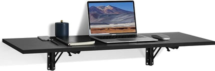 Folding Wall Desk, Wall Desk Fold Down Wall Mounted Desk for Small Space, Floating Desk, Black, 35.4 x 15.8 inch - LeafyLoom