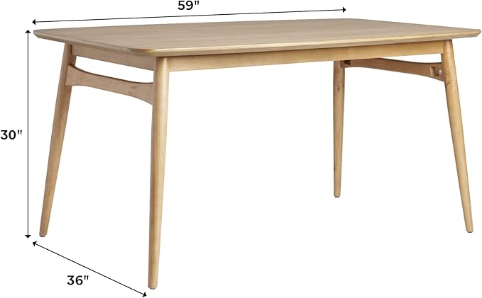 Walker Edison Mid-Century Modern Solid Wood Tapered-Leg Dining Table, 59 Inch, English Ash - LeafyLoom