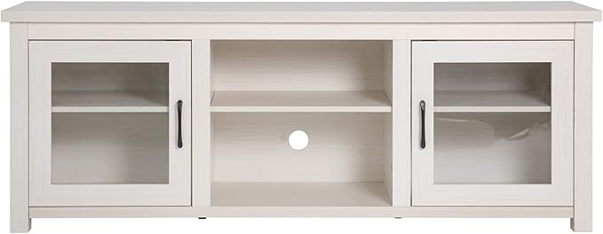 Flash Furniture Sheffield Engineered Wood TV Stand for 80" TVs, Media Console/TV Cabinet with 3 Adjustable Shelves and Glass Doors, White Wash Finish - LeafyLoom