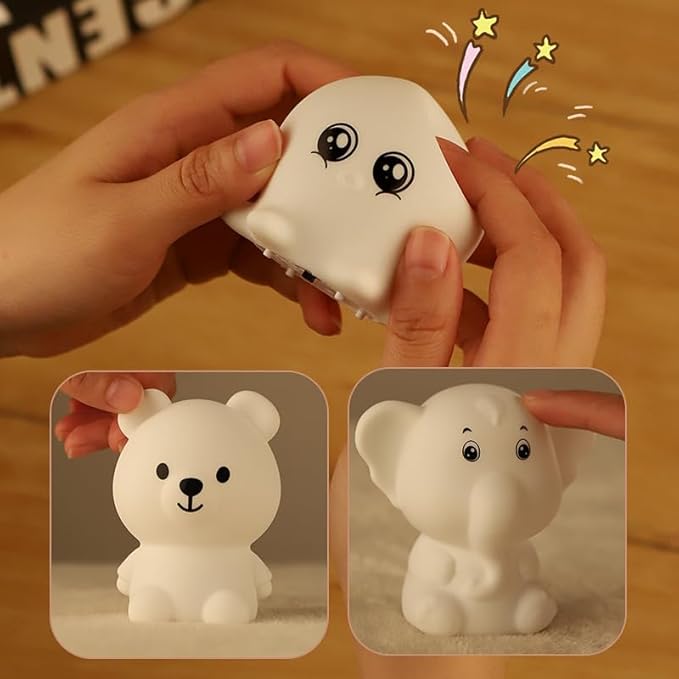 GoLine Mini Bear Night Lights for Kids Ages 3-8, Cute Silicone Decor Lamp with 7 Color, Christmas Birthday Toys Gifts for 3 4 5 6 7 8 9 10 Year Old Girls Boys Babies Toddlers. - LeafyLoom