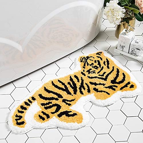 Cute Soft Tiger Shaped Animals Bath Mat Area Rug for Bedroom Bathroom Kitchen Floor Water Absorption Non-slip Small Carpet Door Mat bath Room Playmat (50 * 75CM) - LeafyLoom