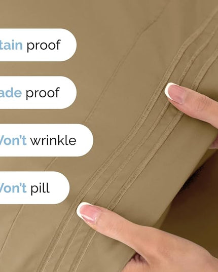 Cal King Size 4 Piece Sheet Set - Comfy Breathable & Cooling Sheets - Hotel Luxury Bed Sheets for Women & Men - Deep Pockets, Easy-Fit, Extra Soft & Wrinkle Free Sheets - Beige Oeko-Tex Bed Sheet Set - LeafyLoom