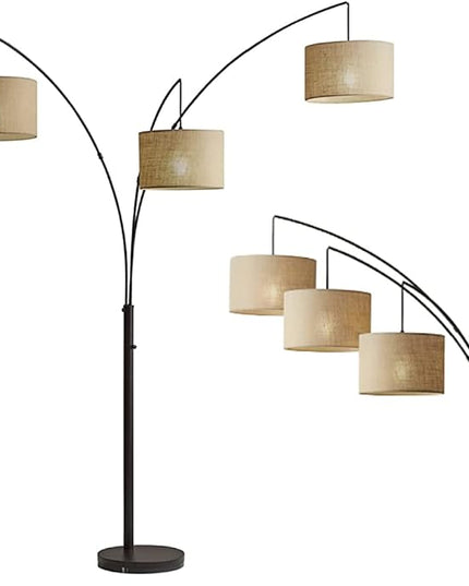 Adesso 4238-26 Trinity Arc Floor Lamp Antique Bronze FinisH, Beige Burlap . Home Decor Lamps and Light Fixtures, 82",3 Arm - LeafyLoom