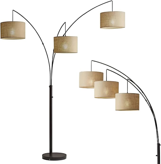 Adesso 4238-26 Trinity Arc Floor Lamp Antique Bronze FinisH, Beige Burlap . Home Decor Lamps and Light Fixtures, 82",3 Arm - LeafyLoom