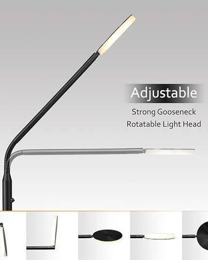 O’Bright Moon - Dimmable LED Floor Lamp, Adjustable Color Temperature for Bedside Reading, Work Light, Art/Crafting Light, Sewing, Ultra Flexible Gooseneck, Rotatable Lighting, Black - LeafyLoom