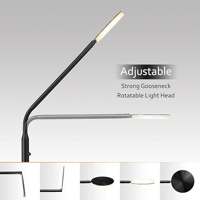 O’Bright Moon - Dimmable LED Floor Lamp, Adjustable Color Temperature for Bedside Reading, Work Light, Art/Crafting Light, Sewing, Ultra Flexible Gooseneck, Rotatable Lighting, Black - LeafyLoom