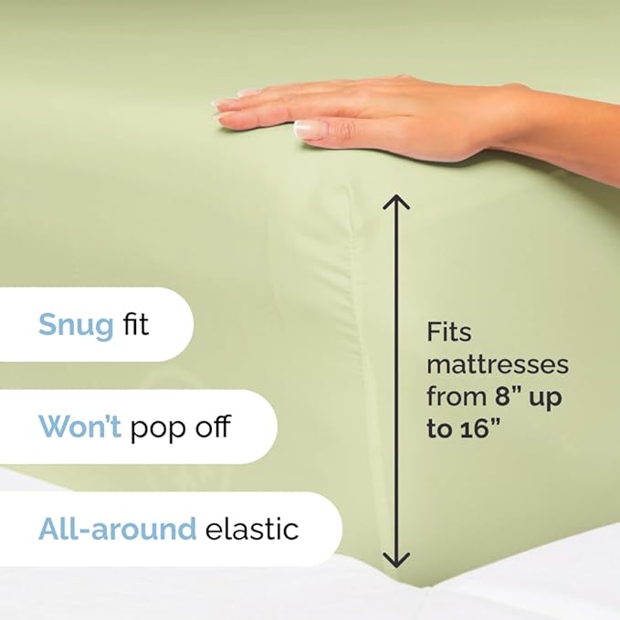 Cal King Size 4 Piece Sheet Set - Comfy Breathable & Cooling Sheets - Hotel Luxury Bed Sheets for Women & Men - Deep Pockets, Easy-Fit, Soft & Wrinkle Free Sheets - Light Sage Green Oeko-Tex Sheets - LeafyLoom