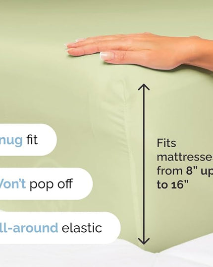 Split King Size 5 Piece Sheet Set - Comfy Breathable & Cooling Sheets - Hotel Luxury Bed Sheets for Women & Men - Deep Pockets, Easy-Fit, Soft & Wrinkle Free Sheets - Light Sage Green Oeko-Tex Sheets - LeafyLoom