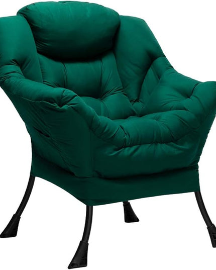 HollyHOME Modern Fabric Large Lazy Chair, Accent Oversized Comfy Reading Chair, Thick Padded Cozy Lounge Chair with Armrest, Steel Frame Leisure Sofa Chair for Living Room, Bedroom, Dorm, Green - LeafyLoom