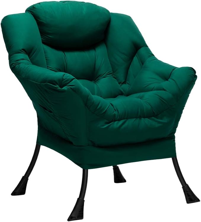 HollyHOME Modern Fabric Large Lazy Chair, Accent Oversized Comfy Reading Chair, Thick Padded Cozy Lounge Chair with Armrest, Steel Frame Leisure Sofa Chair for Living Room, Bedroom, Dorm, Green - LeafyLoom