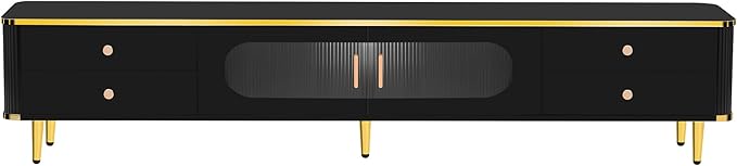 Merax TV Stand for Televisions up to 65+ Inch, Modern Entertainment Center with Storage for Living Room, Bedroom Media Console Table Cabinet Furniture, 74" Long, Black - LeafyLoom