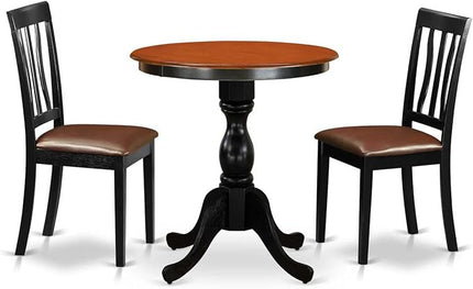 East West Furniture Eden 3 Piece Kitchen Set Contains a Round Room Table with Pedestal and 2 Faux Leather Upholstered Dining Chairs, 30x30 Inch, ESAN3-BCH-LC - LeafyLoom