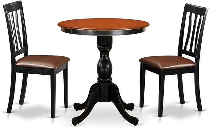 East West Furniture Eden 3 Piece Kitchen Set Contains a Round Room Table with Pedestal and 2 Faux Leather Upholstered Dining Chairs, 30x30 Inch, ESAN3-BCH-LC - LeafyLoom