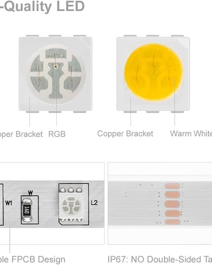 BTF-LIGHTING 5050 RGBW RGB+Warm White(2700K-3000K) 150RGB+150White LED Tape Light 5m 16.4ft 60LED/m Multi-Colored IP67 12mm Width FPCB DC12V for Bedroom Home Decoration(No Adapter or Controller) BTF-LIGHTING