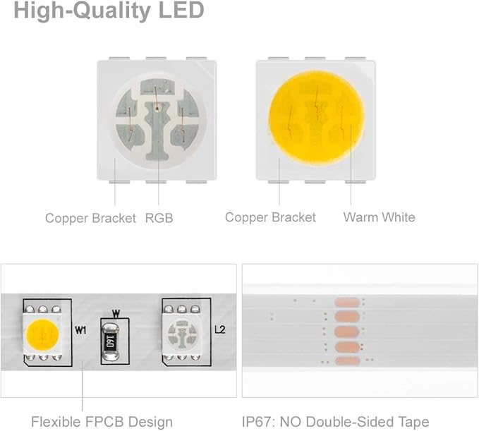 BTF-LIGHTING 5050 RGBW RGB+Warm White(2700K-3000K) 150RGB+150White LED Tape Light 5m 16.4ft 60LED/m Multi-Colored IP67 12mm Width FPCB DC12V for Bedroom Home Decoration(No Adapter or Controller) BTF-LIGHTING