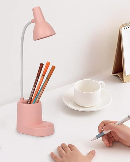 Battery Operated lamp,Small Lamps for Small Spaces,Pink Desk lamp,kids battery lamps for tables,Cute pen holder for desk,360° Rotating Hose,Adjust The Angle of Light Source at Will,Led Desk Lamps - LeafyLoom