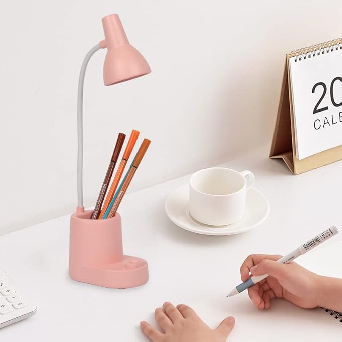 Battery Operated lamp,Small Lamps for Small Spaces,Pink Desk lamp,kids battery lamps for tables,Cute pen holder for desk,360° Rotating Hose,Adjust The Angle of Light Source at Will,Led Desk Lamps - LeafyLoom