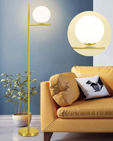 DINGLILIGHTING DLLT LED Frosted Glass Globe Floor Lamp-9W Standing Lamps for Modern, Mid Century Contemporary Rooms, Energy Saving Tall Pole Accent Lighting for Living Room, Bedroom, Office, Gold - LeafyLoom