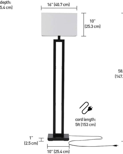 Globe Electric 67046 D'Alessio 58" Floor Lamp, Matte Black, White Linen Shade, On/Off Socket Rotary Switch - LeafyLoom