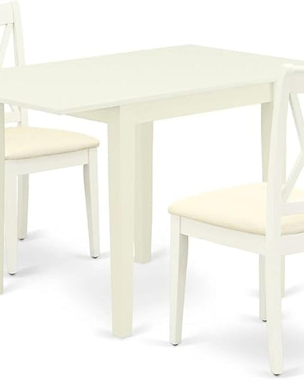 East West Furniture NDCL3-LWH-C Norden 3 Piece Room Set Contains a Rectangle Kitchen Table with Dropleaf and 2 Fabric Upholstered Dining Chairs, 30x48 Inch, Linen White - LeafyLoom