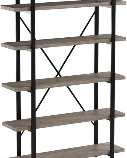 45MinST 5-Tier Vintage Industrial Style Bookcase/Metal and Wood Bookshelf Furniture for Collection, Gray Oak, 3/4/5 Tier (5-Tier) - LeafyLoom