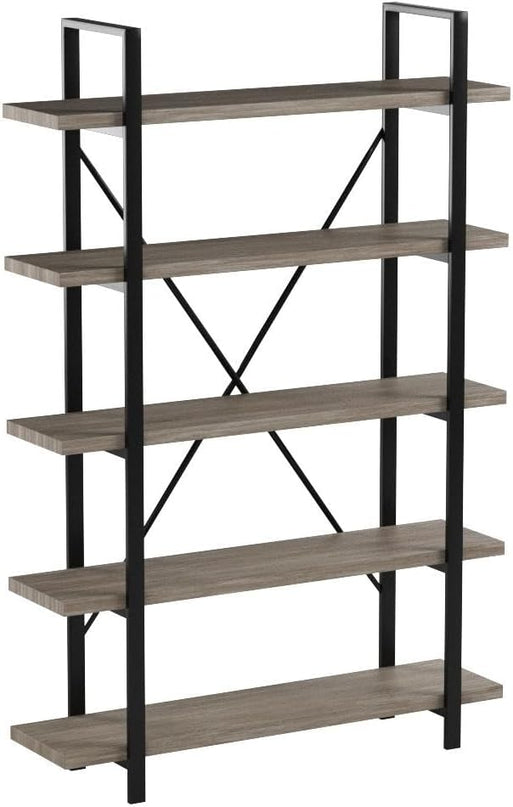 45MinST 5-Tier Vintage Industrial Style Bookcase/Metal and Wood Bookshelf Furniture for Collection, Gray Oak, 3/4/5 Tier (5-Tier) - LeafyLoom
