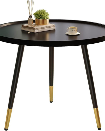 SAYGOER Black Coffee Table Round Small Coffee Tables Unique Modern Center Table for Living Room Home Office Balcony Simple Circle Accent Sofa Table Easy Assembly, Black - LeafyLoom