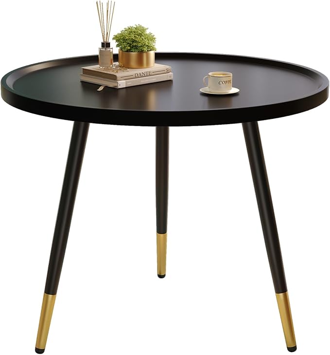 SAYGOER Black Coffee Table Round Small Coffee Tables Unique Modern Center Table for Living Room Home Office Balcony Simple Circle Accent Sofa Table Easy Assembly, Black - LeafyLoom