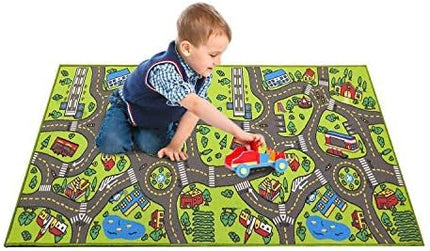 Kids Rug Playmat City Life Great for Playing with Cars and Toys - Play Learn and Have Fun Safely - Kids Baby Children Educational Road Traffic Play Mat for Bedroom Play Room Game Safe Area 43" x 26" - LeafyLoom