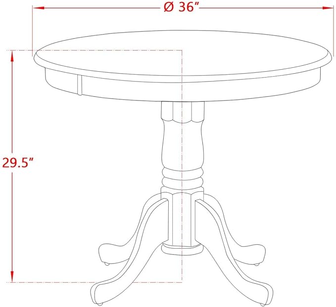 East West Furniture Antique Dining Round Wooden Table Top with Pedestal Base, 36x36 Inch, Walnut & Black - LeafyLoom