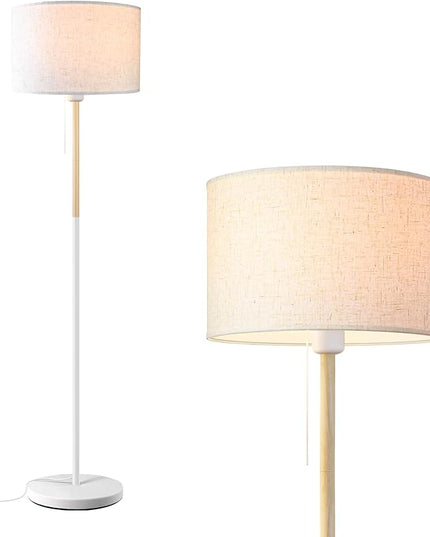 Modern Floor Lamp for Living Room Traditional Farmhouse Floor Lamps Mid-Century Pole Lamp with Linen Lamp Shade, Standing Tall Floor Lamps for Bedrooms and Office (White) - LeafyLoom