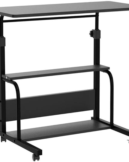 Portable Desk Small Desks for Small Spaces Laptop Table Black Rolling Adjustable Desk on Wheels Mobile Couch Desk for Bedroom Home Office Computer Standing Desk Student Desk with Storage 32x16 Inch - LeafyLoom