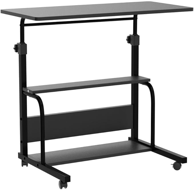Portable Desk Small Desks for Small Spaces Laptop Table Black Rolling Adjustable Desk on Wheels Mobile Couch Desk for Bedroom Home Office Computer Standing Desk Student Desk with Storage 32x16 Inch - LeafyLoom