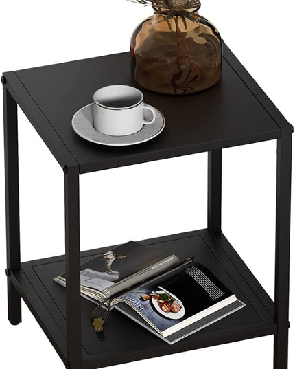 Black Metal Nightstand - 2 Shelf Multipurpose End Table Sturdy Sturdy Bedside Table Easy to Clean Suitable for Function As a Night Stand,End Table,Side Table (Black) - LeafyLoom