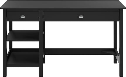 Bush Furniture Broadview 54W Computer Desk with Shelves in Classic Black| Personal Workstation Table and Storage for Home Office Workspace - LeafyLoom