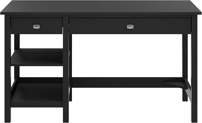 Bush Furniture Broadview 54W Computer Desk with Shelves in Classic Black| Personal Workstation Table and Storage for Home Office Workspace - LeafyLoom