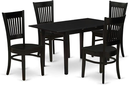 East West Furniture NOVA5-BLK-W 5 Piece Dining Room Furniture Set Includes a Rectangle Kitchen Table with Butterfly Leaf and 4 Dining Chairs, 32x54 Inch, Black - LeafyLoom