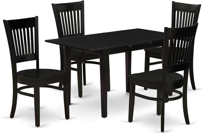 East West Furniture NOVA5-BLK-W 5 Piece Dining Room Furniture Set Includes a Rectangle Kitchen Table with Butterfly Leaf and 4 Dining Chairs, 32x54 Inch, Black - LeafyLoom