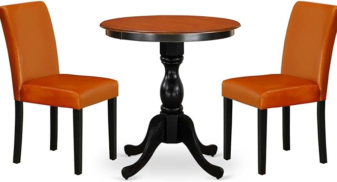 East West Furniture Eden 3 Piece Set Contains a Round Dining Room Table with Pedestal and 2 Baked Bean Faux Leather Upholstered Parson Chairs, 30x30 Inch, ESAB3-BCH-61 - LeafyLoom