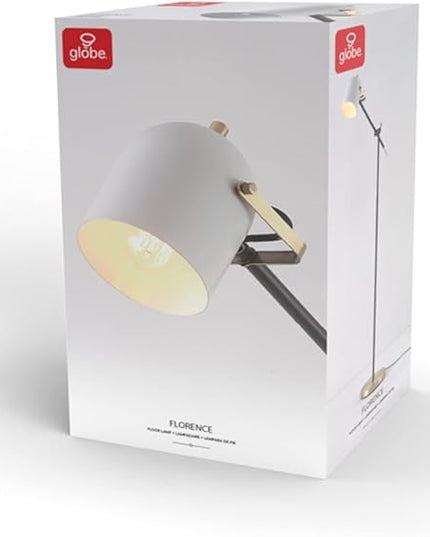 Globe Electric 65910 65" Floor Lamp, Matte Black, Brass Accents, White Shade, On/Off Rotary Switch on Head - LeafyLoom