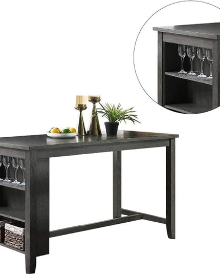 NicBex 60Inch Rectangular Dining Table,Counter Height Kitchen Table with Solid Wood Tabletop and Storage Shelves for 4 to 6,Dining Room Table for Kitchen,Small Space,Dining Living Room,Easy Clean,Gray - LeafyLoom